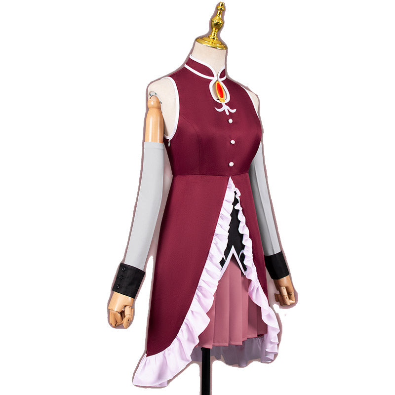 Anime Puella Magi Madoka Magica Kyouko Sakura Cosplay Costume Red Dress