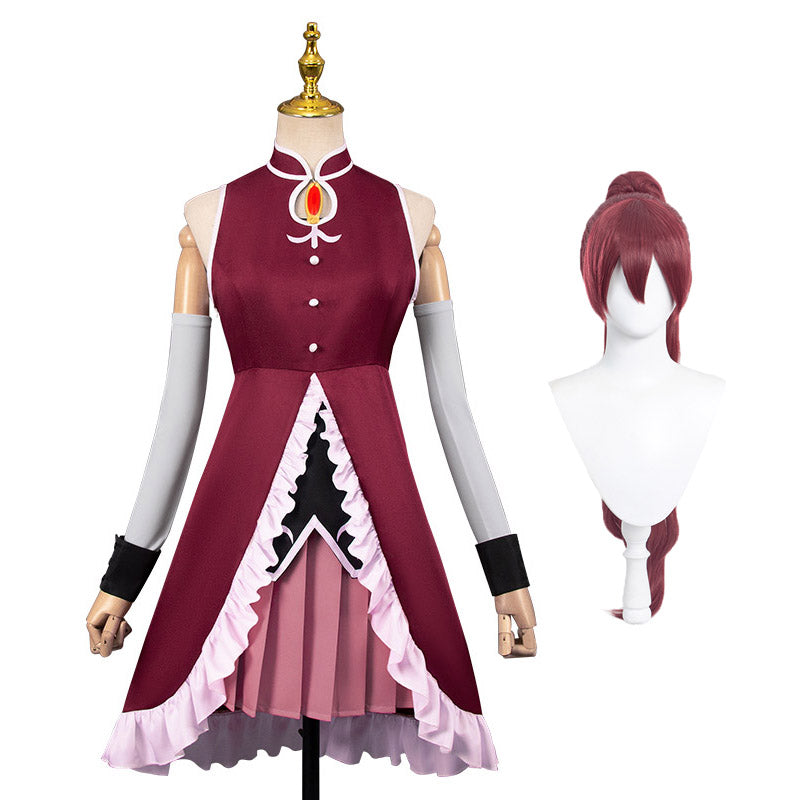 Anime Puella Magi Madoka Magica Kyouko Sakura Cosplay Costume Red Dress