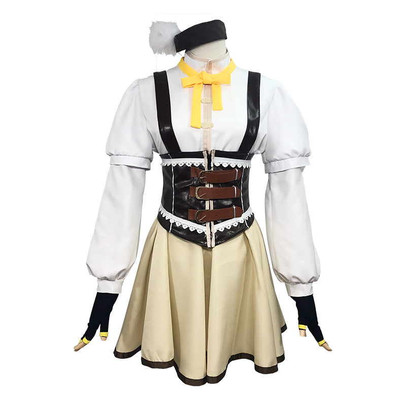 Anime Puella Magi Madoka Magica Mami Tomoe Whole Set Costume With Wigs and Cosplay Boots Halloween Cosplay Outfit
