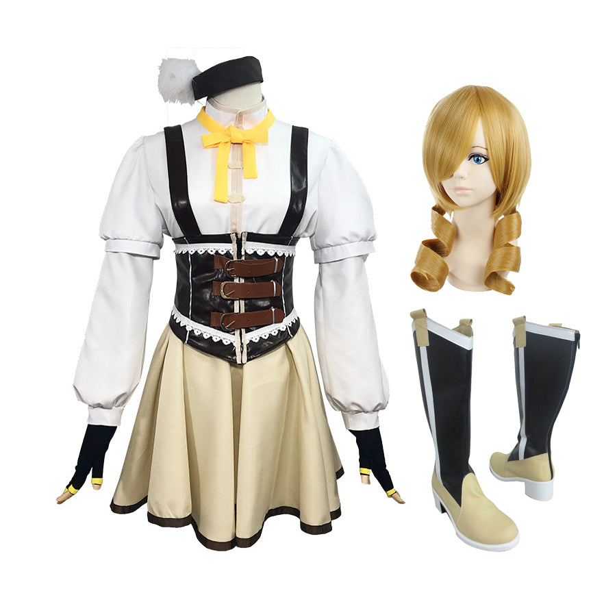 Anime Puella Magi Madoka Magica Mami Tomoe Whole Set Costume With Wigs and Cosplay Boots Halloween Cosplay Outfit