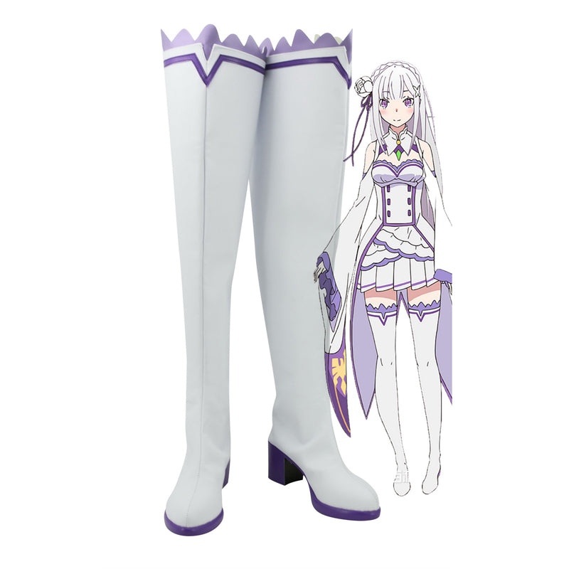 Anime Re:Zero ? Starting Life in Another World Emilia Cosplay Boots Customized PU Leather Costume Shoes