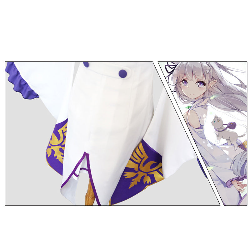 Anime Re:Zero ? Starting Life in Another World Emilia Costume Dress Outfit With Wigs Full Set Halloween Costume