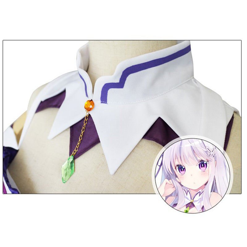 Anime Re:Zero ? Starting Life in Another World Emilia Costume Dress Outfit With Wigs Full Set Halloween Costume