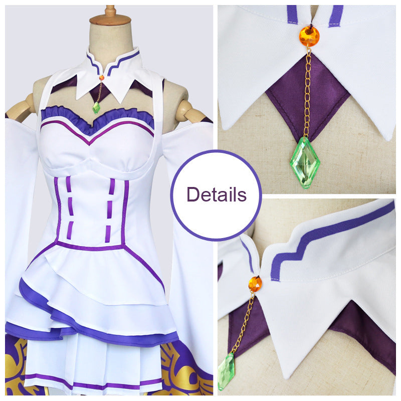 Anime Re:Zero ? Starting Life in Another World Emilia Costume Dress Outfit With Wigs Full Set Halloween Costume