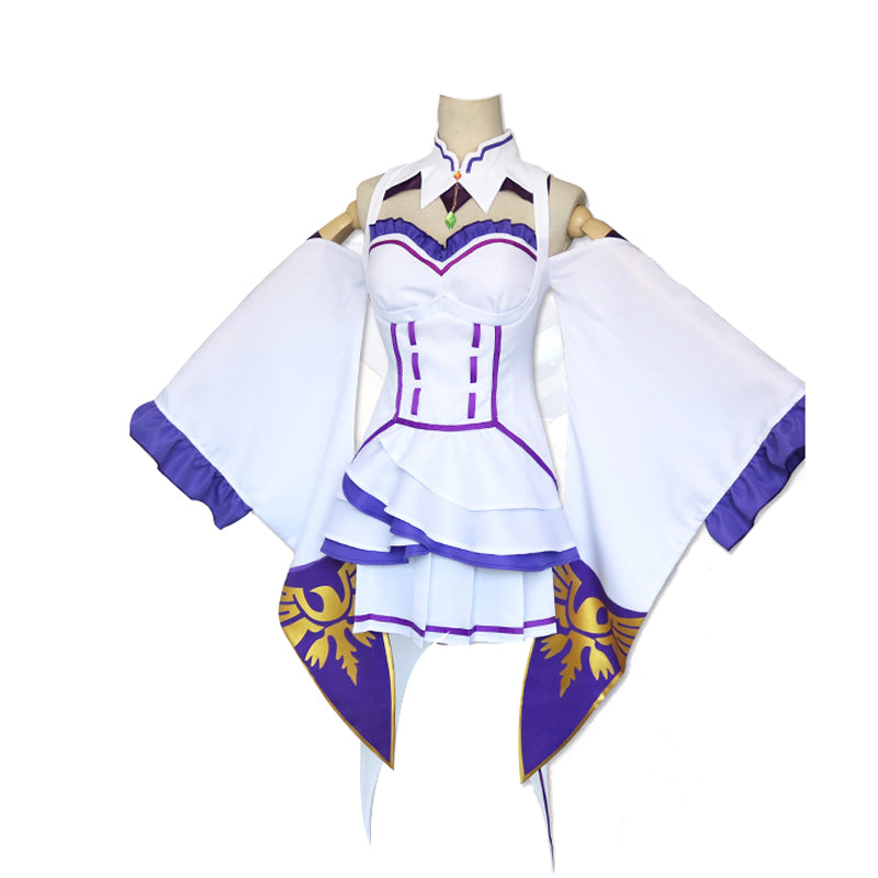 Anime Re:Zero ? Starting Life in Another World Emilia Costume Dress Outfit With Wigs Full Set Halloween Costume