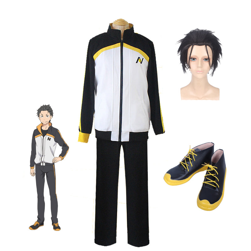 Anime Re:Zero ? Starting Life in Another World Natsuki Subaru Full Set Costume Suit With Wigs and Shoes Halloween Cosplay Outfit Set