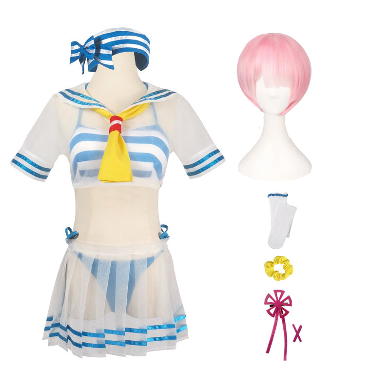 Anime Re:Zero ? Starting Life in Another World Ram Rem Sailor Suit Outfit Costume Summer Bikini Costume
