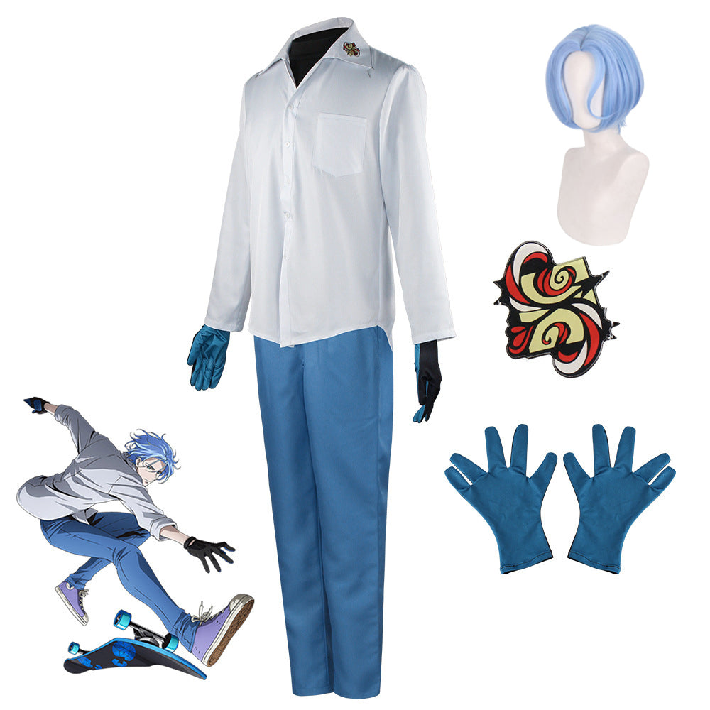 Anime SK8 the Infinity Langa Hasegawa White Cosplay Costume With Wigs Full Set