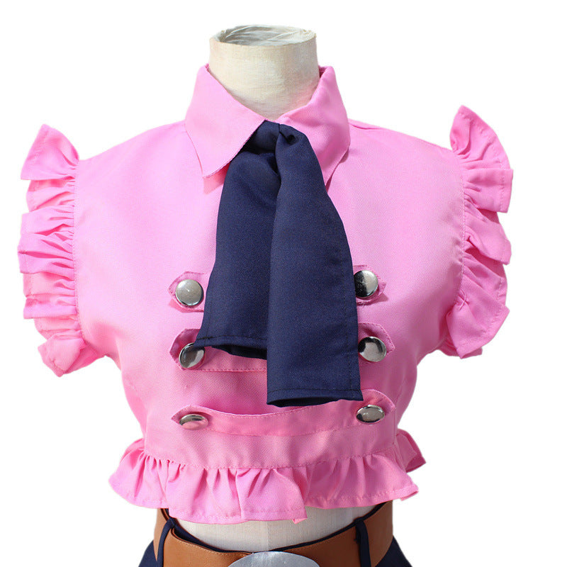 16 years Elizabeth Liones Cosplay Costume Pink Uniform Crop Top and Skirt Suit for Girls Women