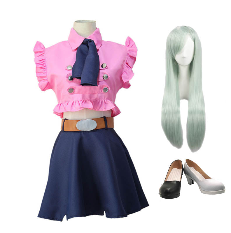 Elizabeth Liones Pink Uniform Costume+Wigs+Cosplay Shoes Full Set Halloween Cosplay Outfit
