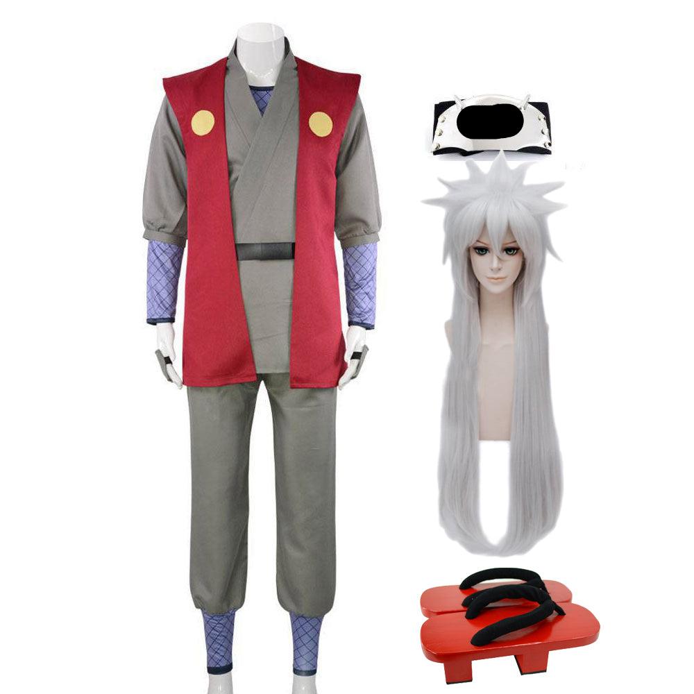 Sannin Jiraiya Costume +Wigs+ Clogs Sandals and Headband Full Set Halloween Cosplay Outfit