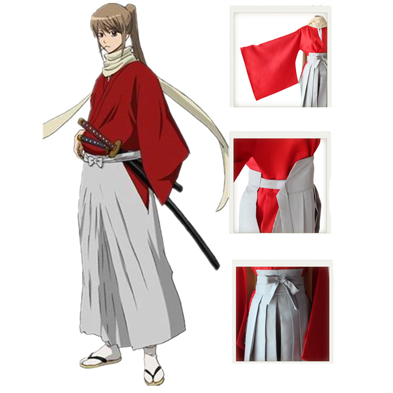 Anime Silver Soul/Gintama Be Forever Yorozuy Okita Sougo Full Set Costume Kimono With Wigs and Wooded Clogs Shoes Set Halloween Outfit