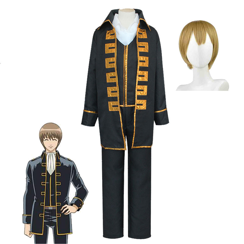 Anime Silver Soul/Gintama Shinsengumi Okita Sougo Costume Uniform With Wigs Set Halloween Carnival Outfit