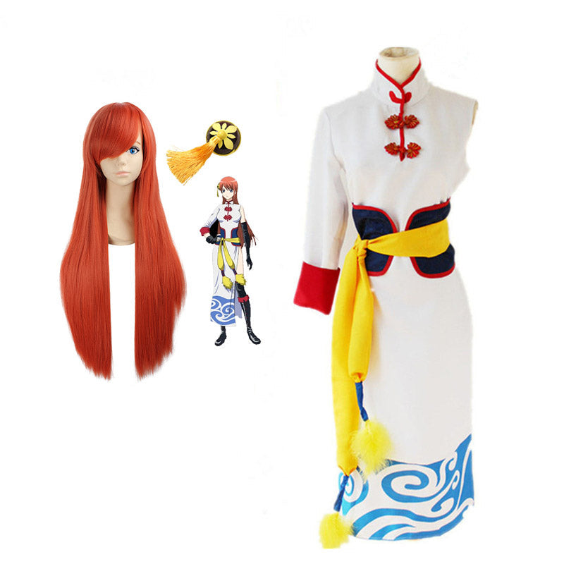 Anime Silver Soul Gintama Kagura Be Forever Yorozuya Costume With Wigs Cheongsam Dress Full Set Halloween Outfit