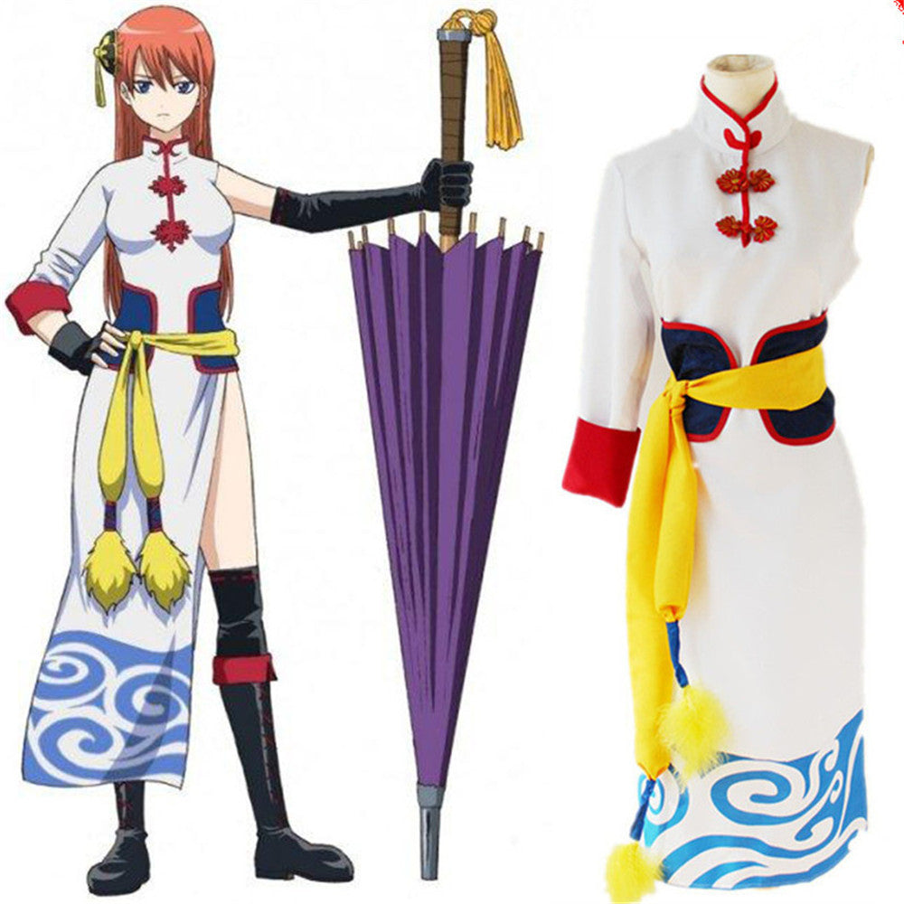 Anime Silver Soul Gintama Kagura Be Forever Yorozuya Costume With Wigs Cheongsam Dress Full Set Halloween Outfit