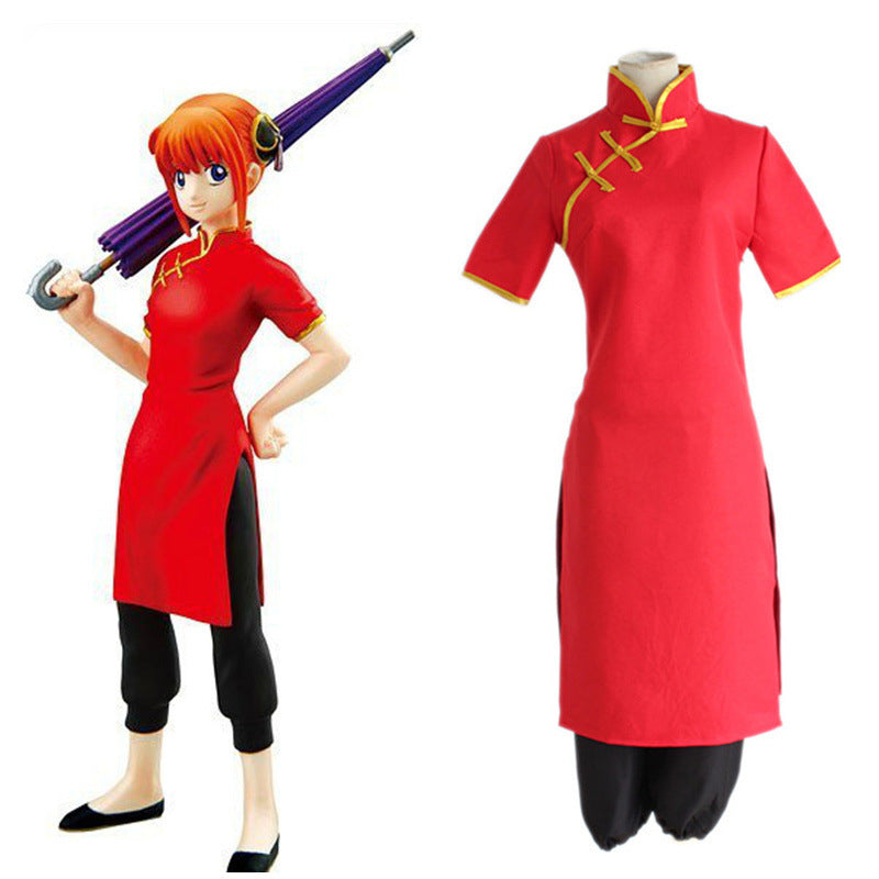 Anime Silver Soul Gintama Kagura Costume Red Cheongsam Cosplay Outfit Halloween Costume