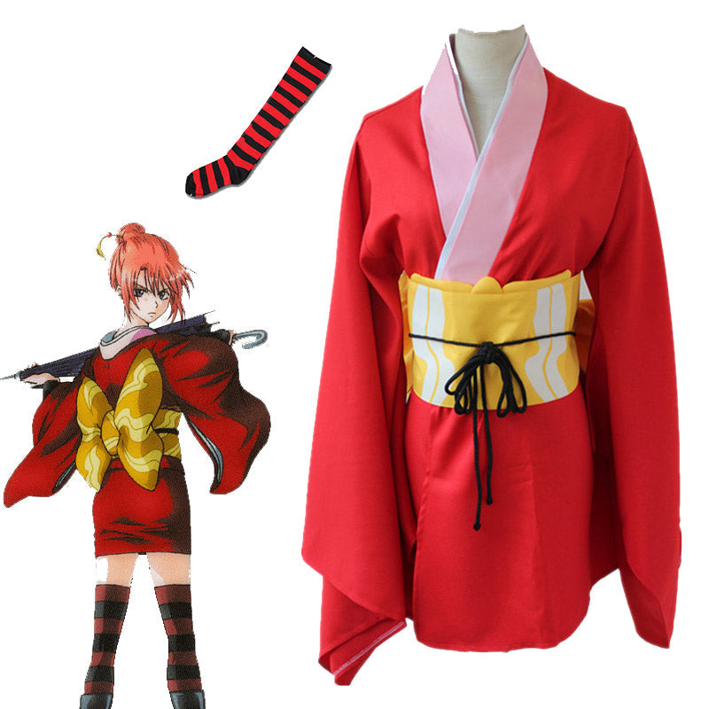 Anime Silver Soul Gintama Kagura Kimono Costume With Socks Full Set Kagura Yoshiwara in Flames Arc Costume Outfit