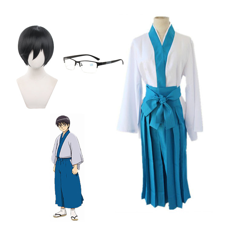 Anime Silver Soul/Gintama Shimura Shinpachi Costume Kimono With Wigs Full Set Halloween Costume Outfit
