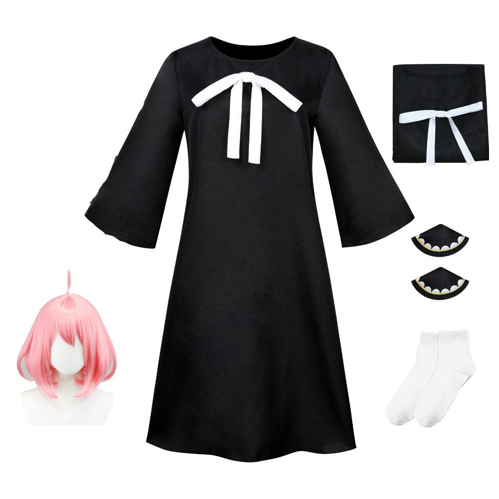 Anya Forger Kids Girls Costume Black Pajamas Outfit Costume Halloween Cosplay Dress