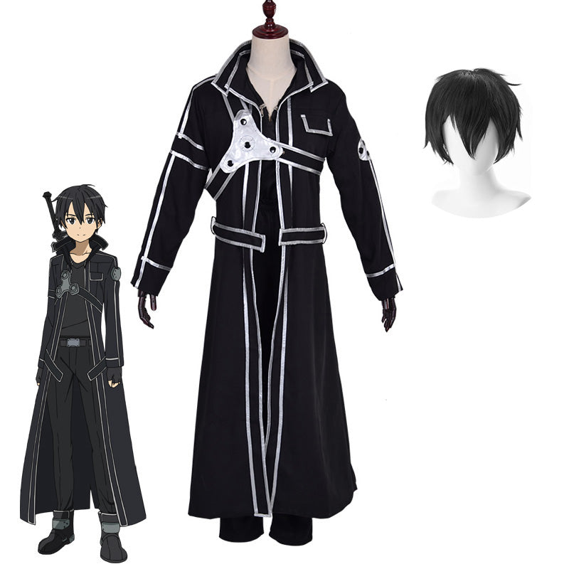 Anime Sword Art Online Kazuto Kirigaya Kirito Cosplay Costume and Wigs Set Halloween Cosplay Costume
