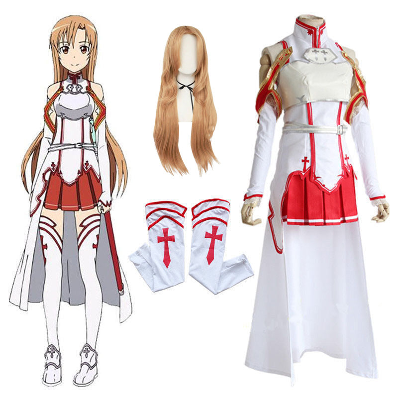 Anime Sword Art Online Yuuki Asuna Cosplay Costume With Wigs SAO Asuna Halloween Full Set Cosplay Dress
