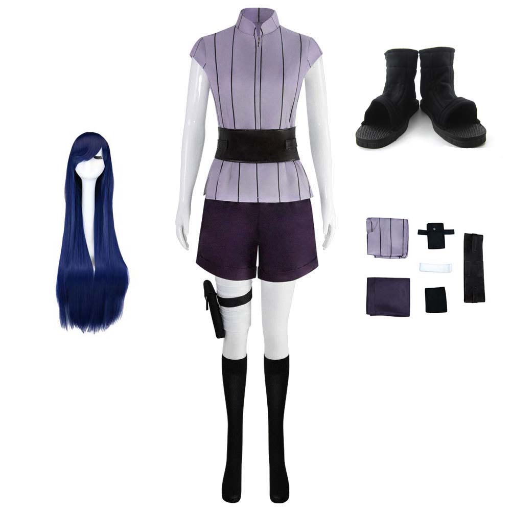 Hinata Sleeveless Kimono-style Blouse Costume +Wigs+Shoes Hinata Hyuga Cosplay Uniform Outfit Set