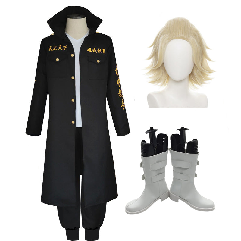 Manjiro Sano Uniform Costume+Wigs+Boots Mikey Whole Set Costume Set Halloween Carnival Cosplay Outfit