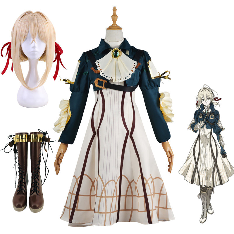 Anime Violet Evergarden Whole Set Costume+Wigs+Costume Shoes Halloween Carnival Costume