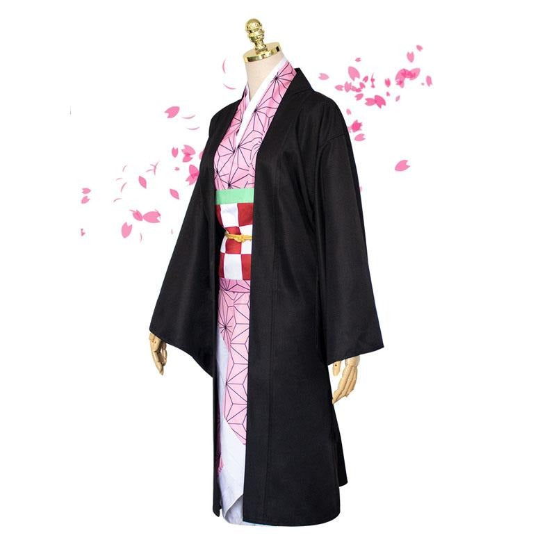Anime Nezuko Kamado Cosplay Costume Kimono Dress With Cloak Set
