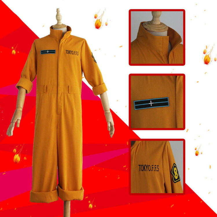 Shinra Kusakabe Orange Ooverall Costume Outfit Halloween Costume