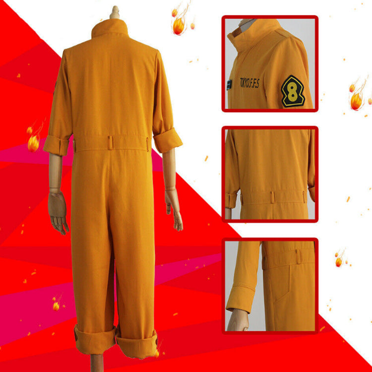 Shinra Kusakabe Orange Ooverall Costume Outfit Halloween Costume