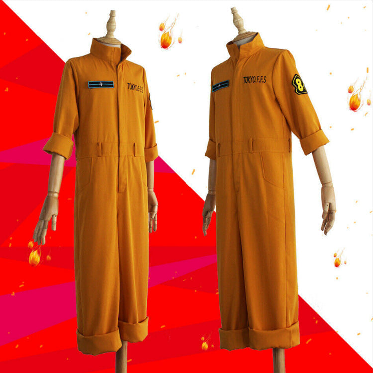 Shinra Kusakabe Orange Ooverall Costume Outfit Halloween Costume