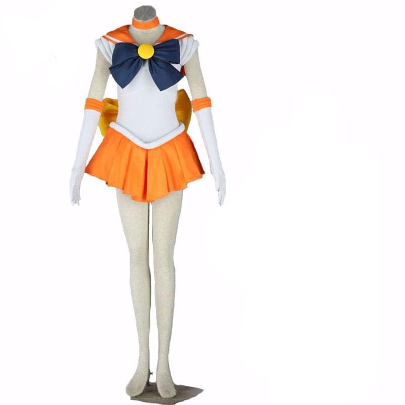 Anime Sailor Moon Minako Aino Sailor Venus Full Set Cosplay Costume With Wigs and Shoes Halloween Outfit Set
