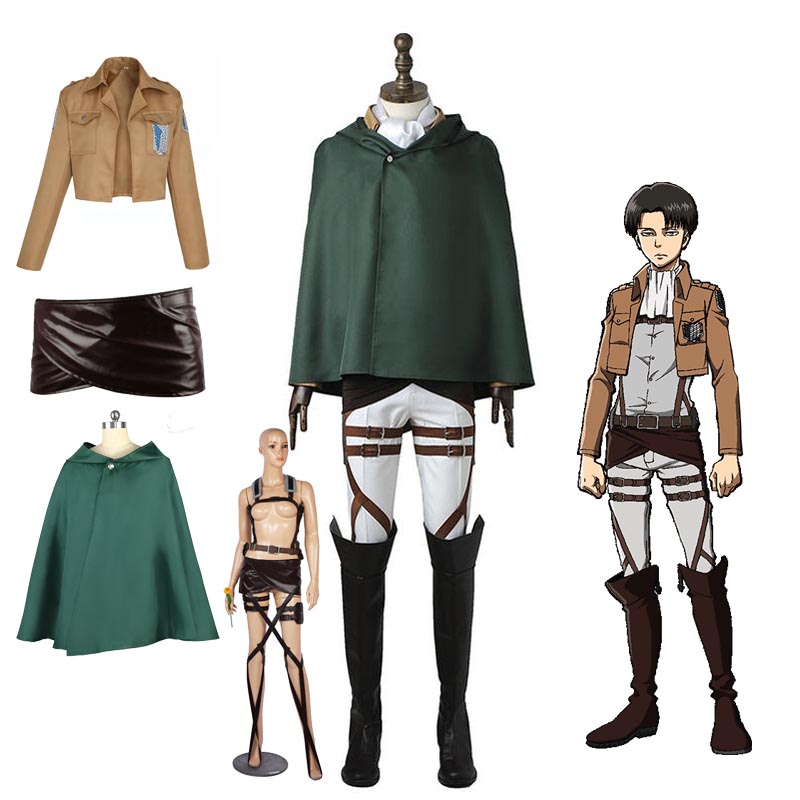 Shingeki no Kyojin Levi Ackerman Costume Full Set With Cloak AOT Halloween Costume Set