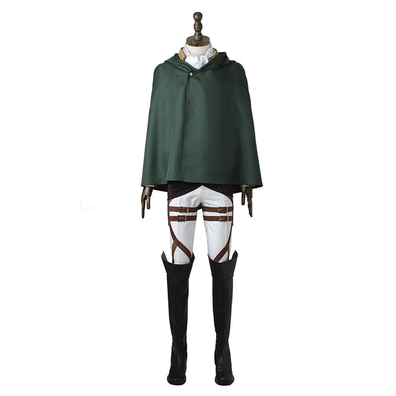 Attack On Titan Shingeki no Kyojin  Levi Ackerman Costume Uniform Full Set With Wigs and Boots Halloween Costume