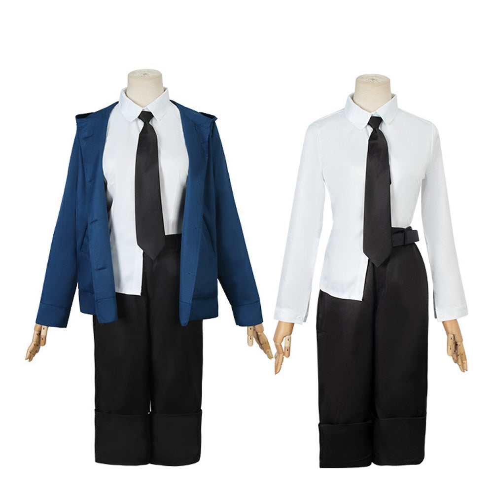 Blood Fiend Power Costume With Blue Jackt and Horns Halloween Carnival Cosplay Outfit