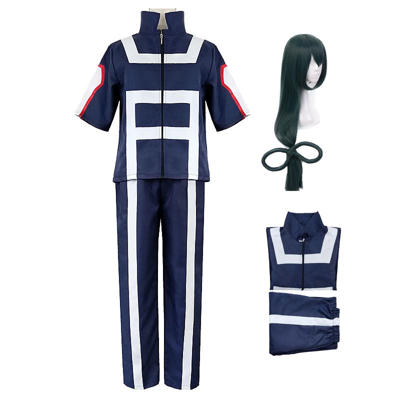 Tsuyu Asui Training/Gym Suit Cosplay Costumes With Wigs Set