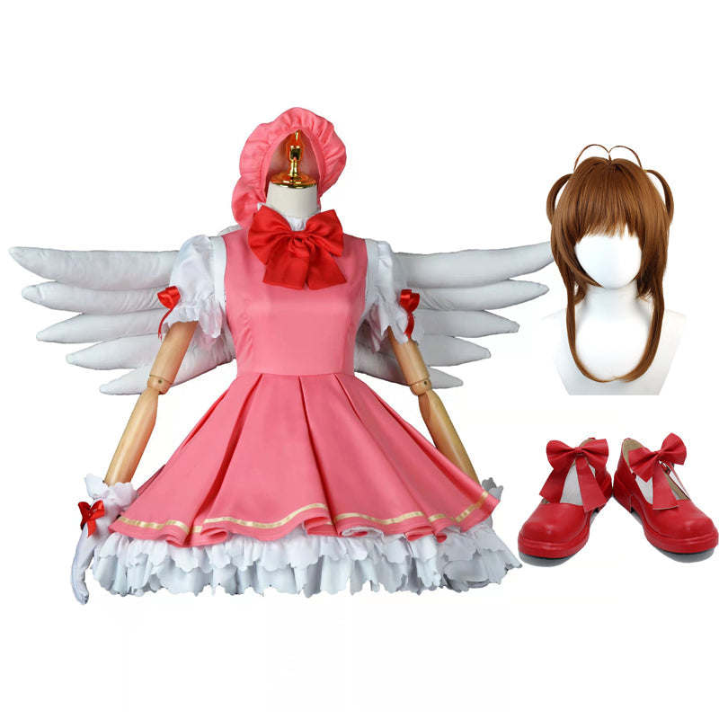 Cardcaptor Sakura Sakura Kinomoto Cosplay Costume With Wings+Wigs+Shoes Full Set Halloween Costume