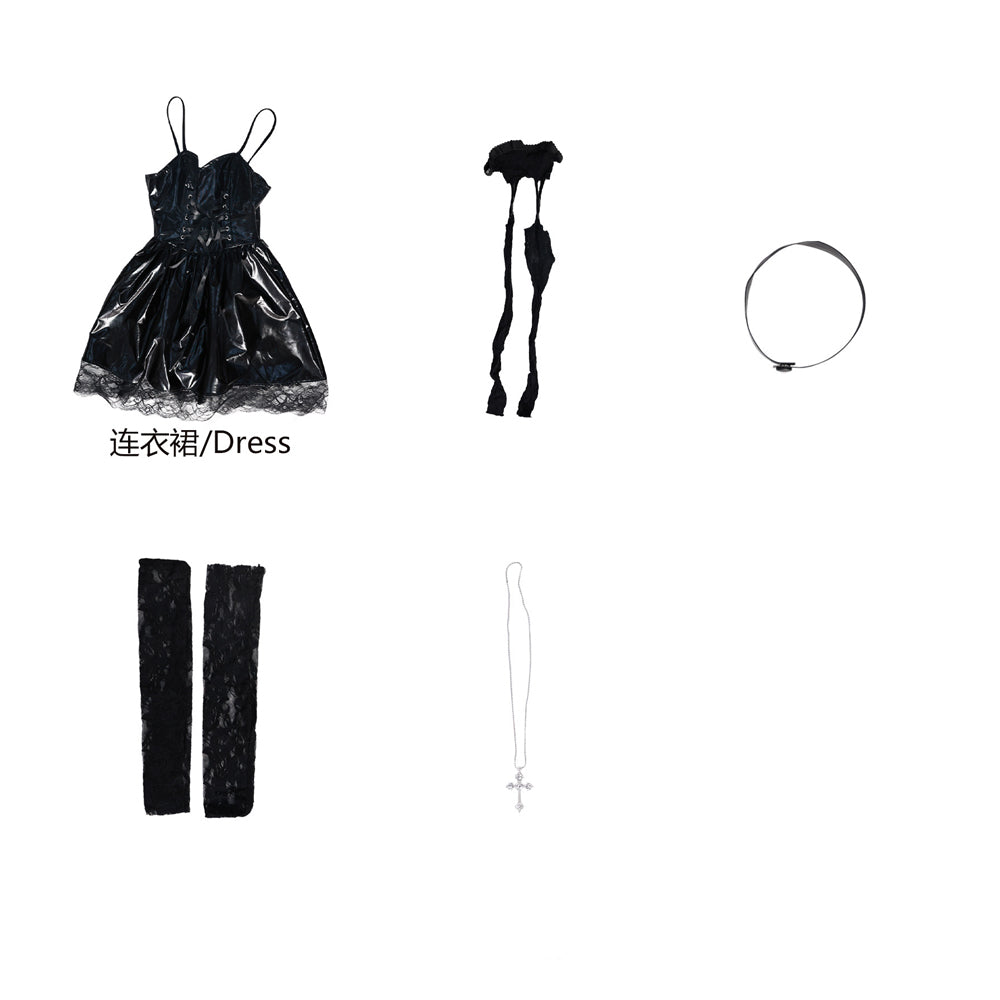 DN Misa Amane Cosplay Costume PU Leather Dress Full Set Halloween Costume