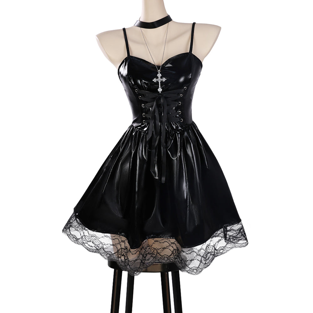 DN Misa Amane Cosplay Costume PU Leather Dress Full Set Halloween Costume