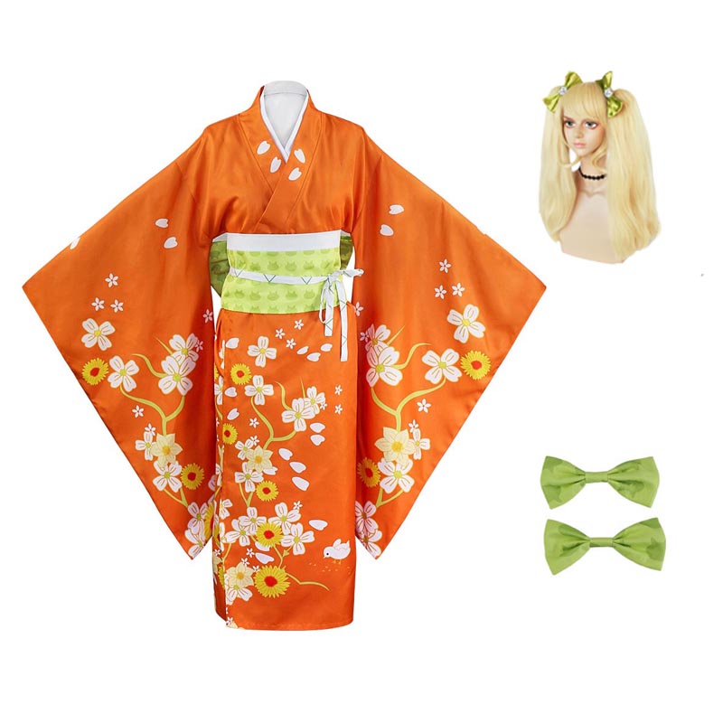 Danganronpa 2: Goodbye Despair Hiyoko Saionji Costume Kimono With Wigs Halloween Costume Set