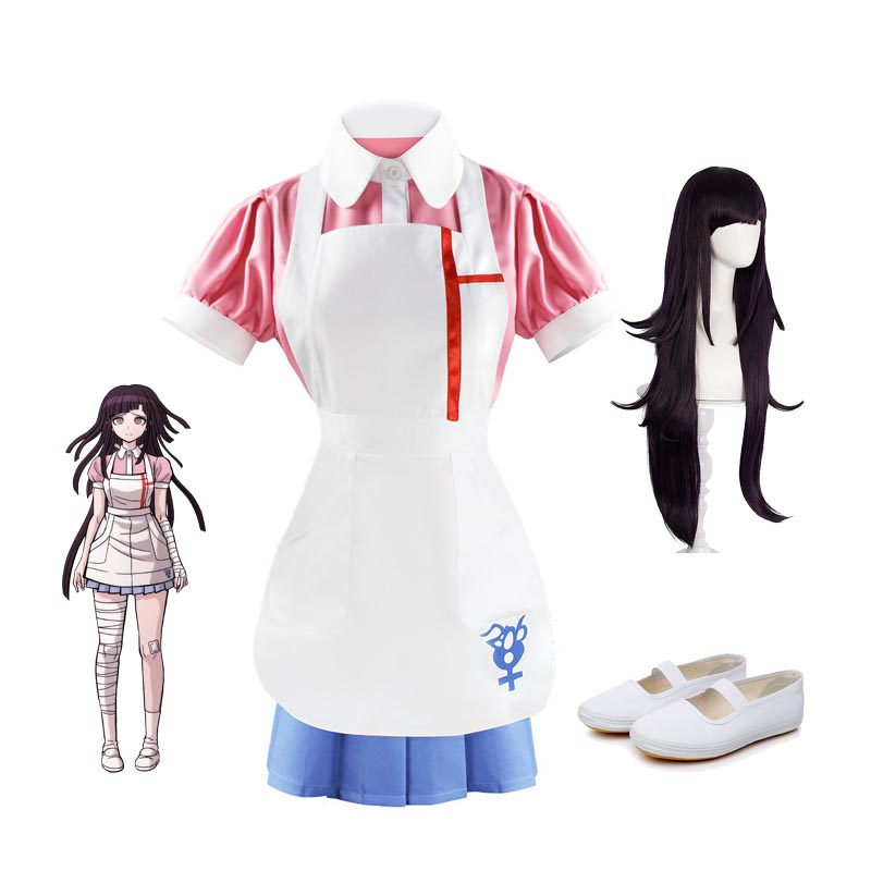 Danganronpa 2: Goodbye Despair Mikan Tsumiki Whole Set Costume Dress With Wigs and Cosplay Shoes Set