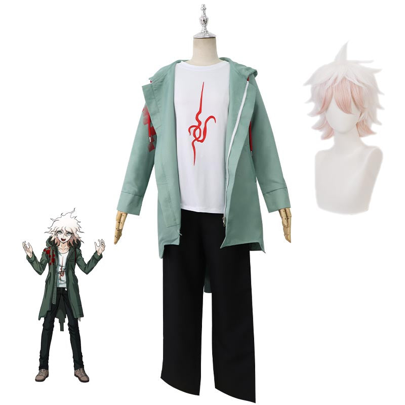 Danganronpa 2: Goodbye Despair Nagito Komaeda FuLL Set Costume With Wigs Halloween Costume Set
