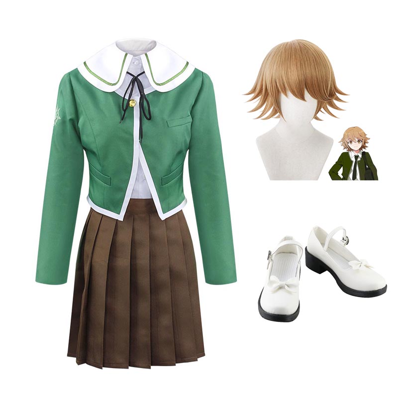 Danganronpa: Trigger Happy Havoc Chihiro Fujisak Full Set Costume Uniform+Wigs+Shoes Halloween Party Outfit