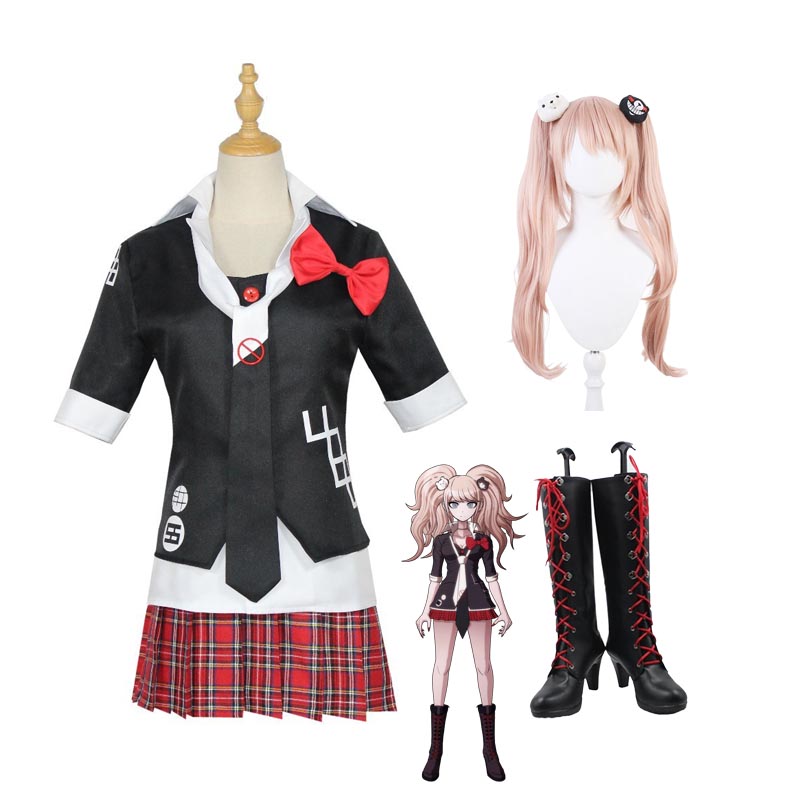 Danganronpa: Trigger Happy Havoc Junko Enoshima Whole Set Costume+Wigs+Shoes Halloween Party Outfit