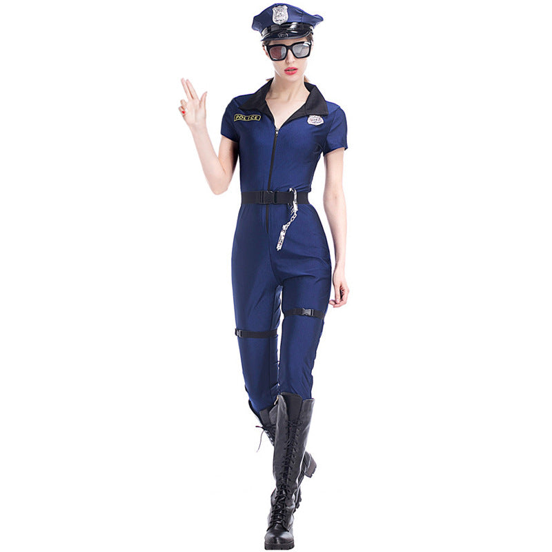 Dark Blue Women Police Costume Jumpsuit