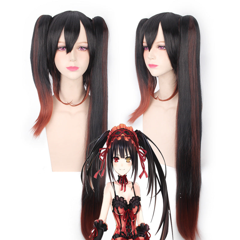 Anime Date A Live Kurumi Tokisaki Spirit Form Outfit Cosplay Wigs Two Tails Wigs Accessories