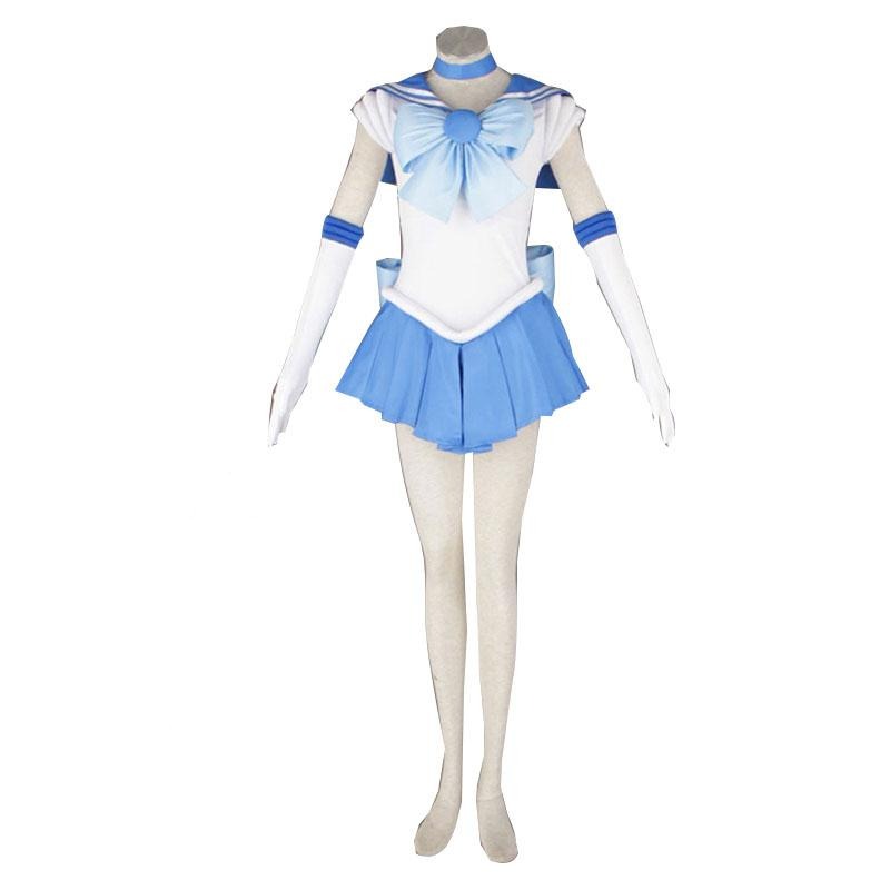 Anime Sailor Moon Ami Mizuno Sailor Mercury Whole Set Costume+Wigs+Cosplay Boots Cosplay Outfit Set