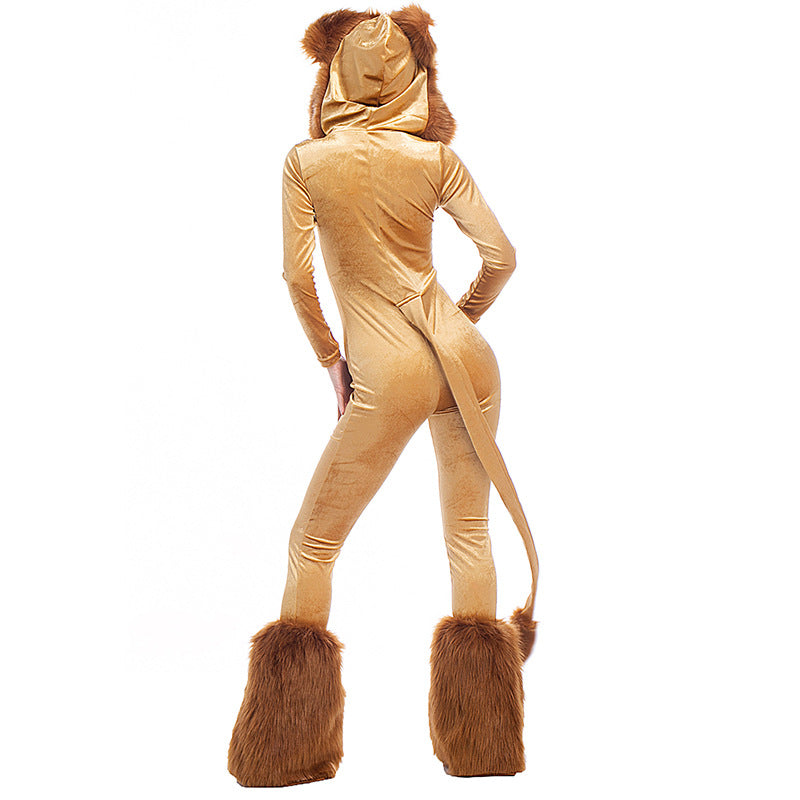 Deluxe Halloween Furry Hooded Lion Animal Cosplay Costume For Women