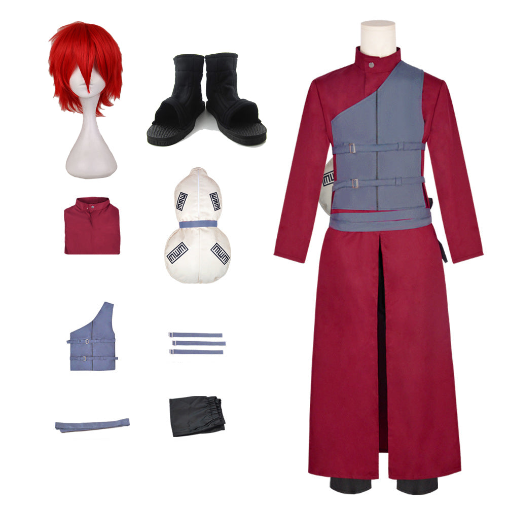 Gaara Whole Set Costume+Wigs+Sand Gourd Backpack+Shoes Cosplay Outfit For Halloween